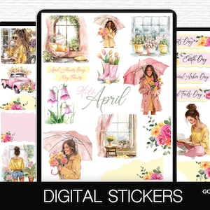 April Digital planner sticker for Goodnotes Pink Yellow Floral iPad Stickers Digital Journal Stickers Spring Digital Seasonal sticker book