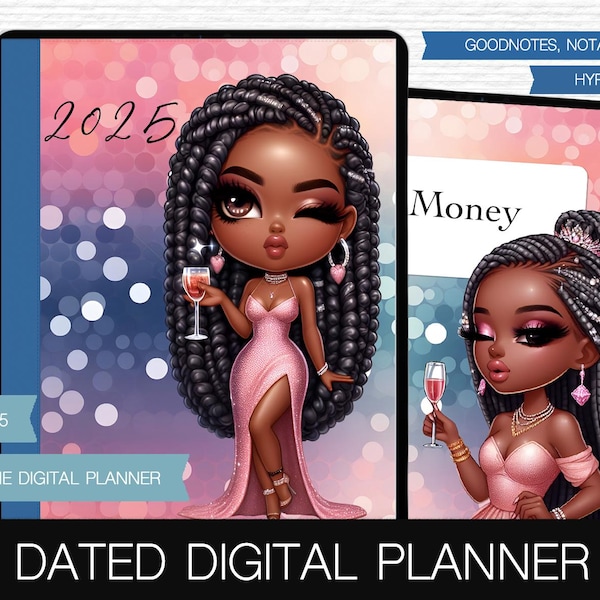Digitale planner Goodnotes 2025 2025 iPad-planner Notability-planner Gedateerde digitale planner Digitaal maandbudget Black girl Digital Journal