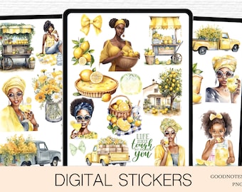 Digital Planner Stickers Summer Planner Stickers Lemons and Lemonade Planner Stickers Pre-cropped Goodnotes Stickers Ipad Stickers