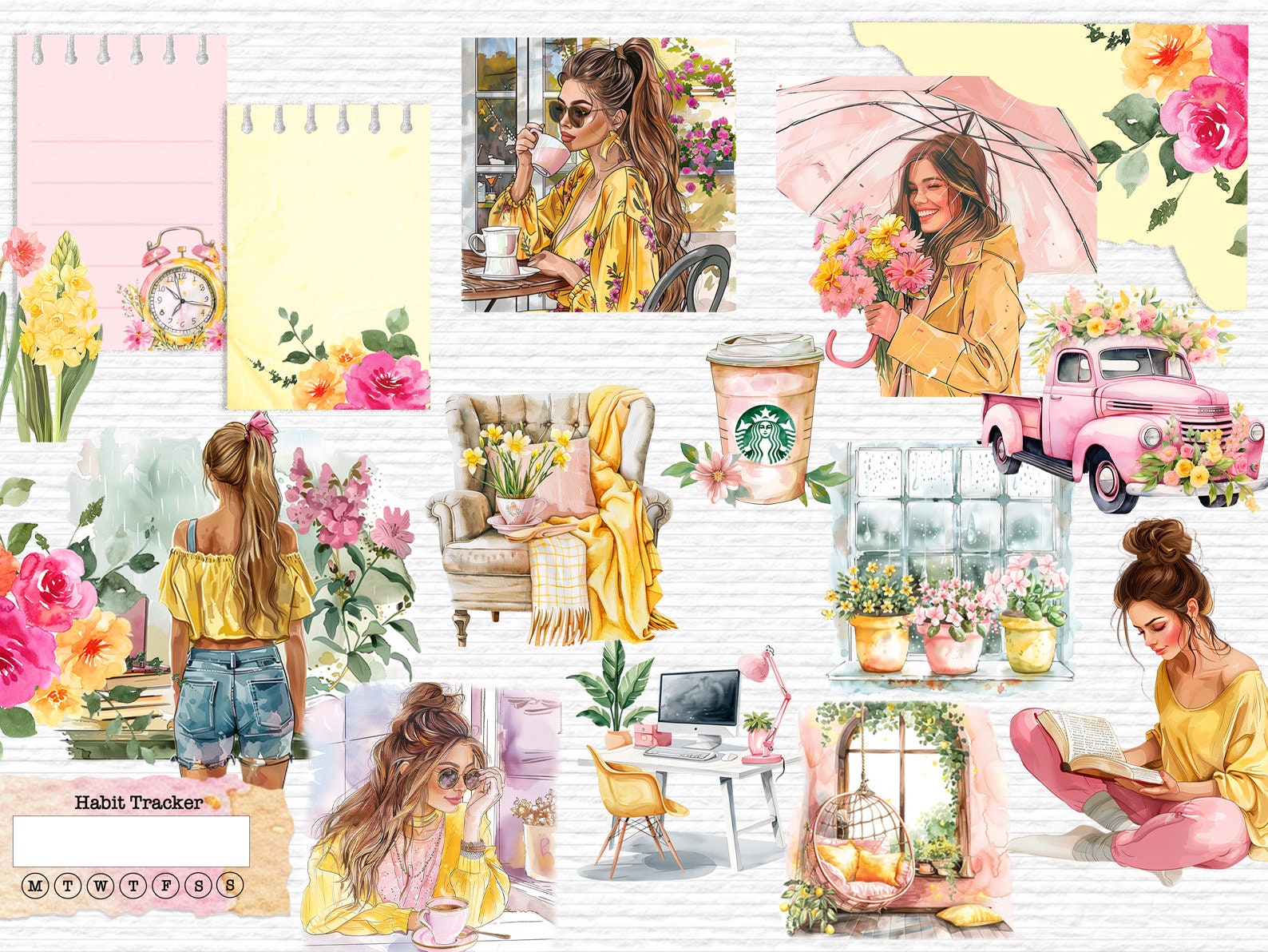 April Digital Planner Sticker for Goodnotes Pink Yellow Floral iPad ...