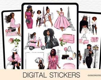 GoodNotes stickers Precropped, Black girl stickers, Stickers for Black Women, African American Woman, Boss lady journal deco