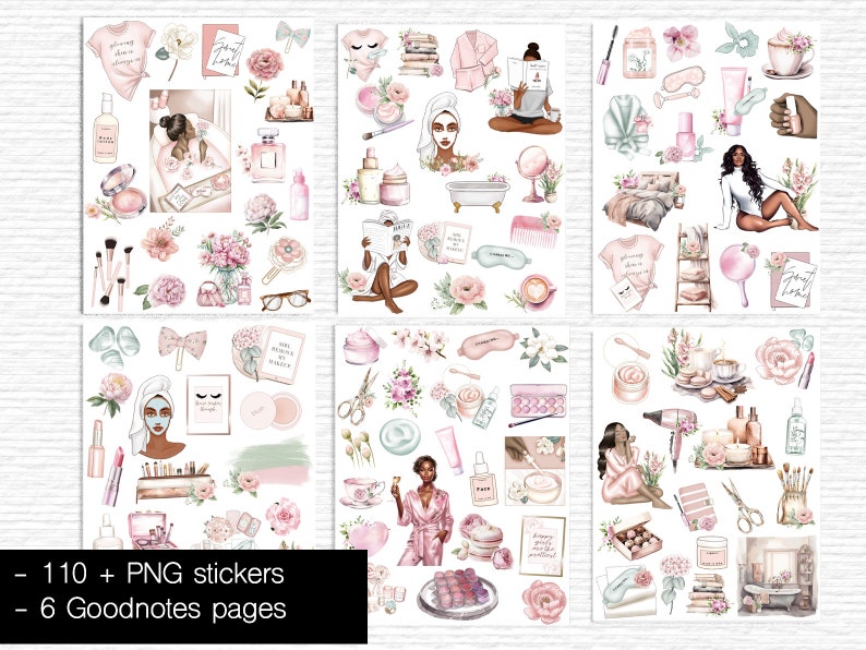 Black Girl Self Care Stickers for Goodnotes PNG Beauty Planner Stickers ...