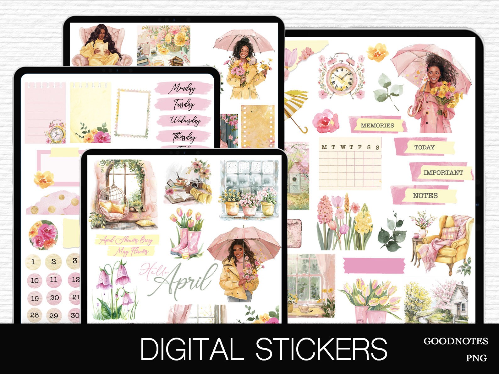 April Digital Planner Stickers Spring Flowers Digital Sticker Kit 2025 ...