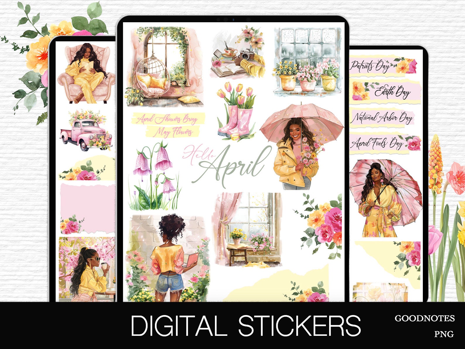 April Digital Planner Stickers Spring Flowers Digital Sticker Kit 2025 ...