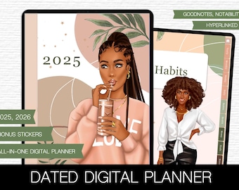 2025 Digital planner Goodnotes planner iPad planner Notability planner Dated digital planner 2025 Digital calendar Black girl Goodnotes file