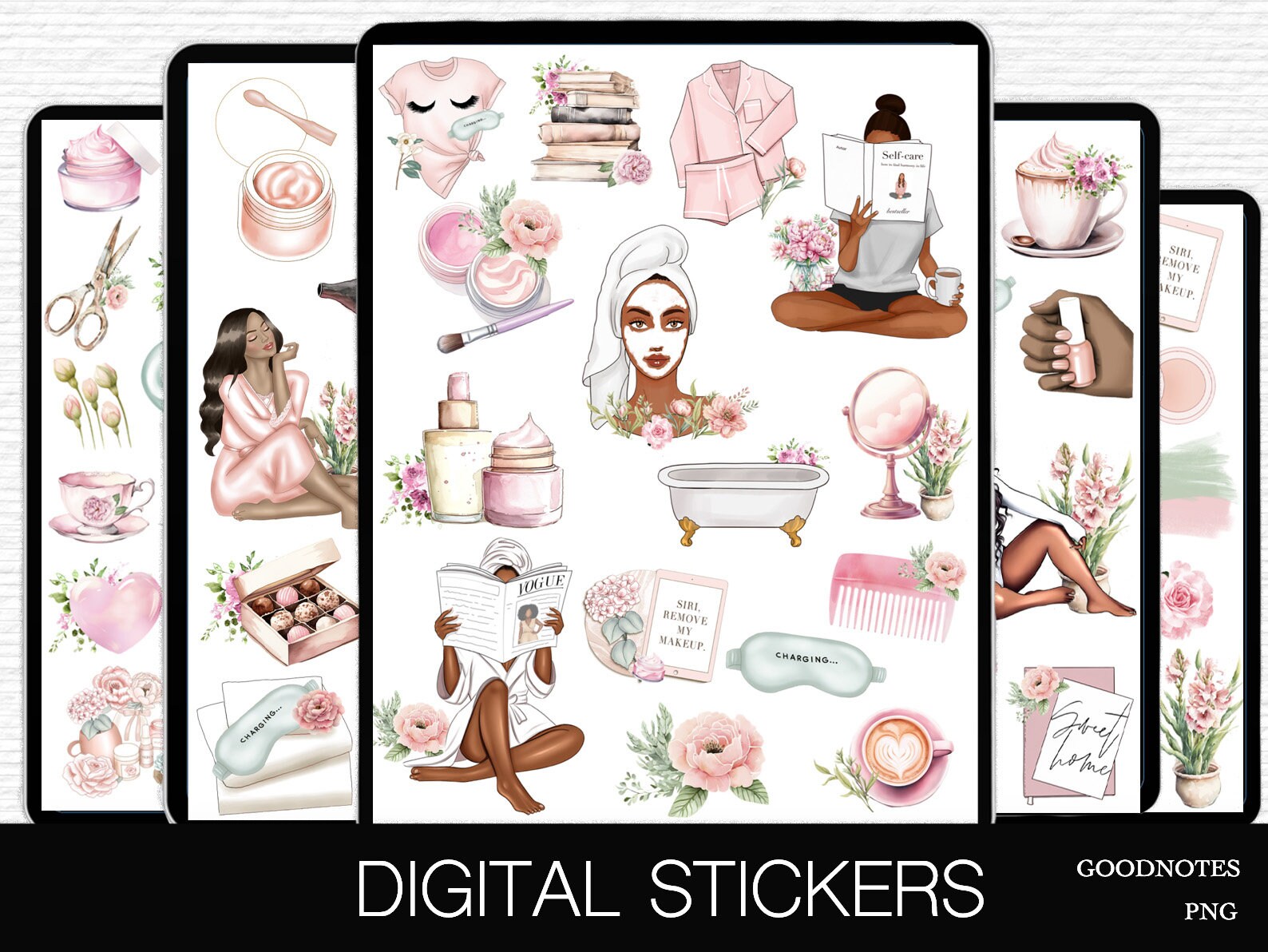 Black Girl Self Care Stickers for Goodnotes PNG Beauty Planner Stickers ...