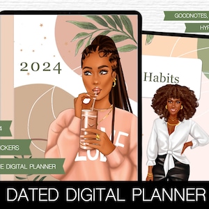 2024 Digital planner Goodnotes planner iPad planner Notability planner Dated digital planner 2024 Digital calendar Black girl Goodnotes file