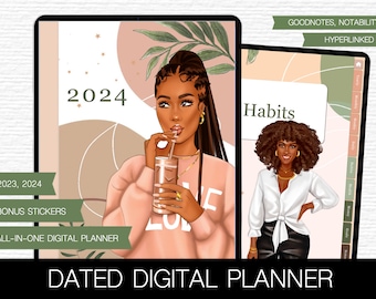 2024 Digital planner Goodnotes planner iPad planner Notability planner Dated digital planner 2024 Digital calendar Black girl Goodnotes file