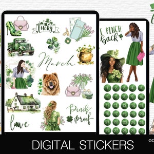 St Patrick&#39;s Day Digital Stickers March Spring Stickers Digital Stickers GoodNotes Digital Planner Stickers Lucky Girl Sticker Journal Deco