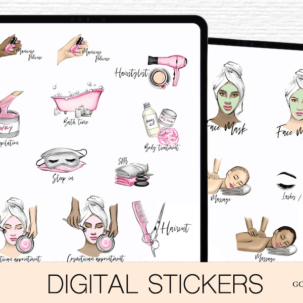 Beauty Day Functional Icon Stickers, Reminder Icons - Manicure, Hairdresser, Nail Polish, Woman, Beauty, Planner, digital sticker pack