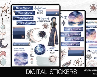 Celestial Goodnotes Stickers Witch Journal Planner Stickers Lunar Journaling Sticker Kit Witchy Bullet Journal Stickers Bujo Moon Star deco