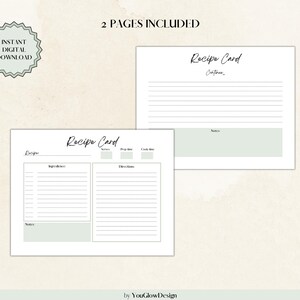 Recipe Card Printable, Recipe Card Template, Minimal, Simple, Modern ...