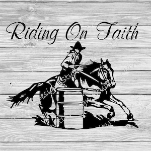 Reiten auf Glauben svg | Fassrennen png | Cowboy | Kuhmädchen | cut Dateien für Cricut | Vektordatei für Tshirt oder Aufkleber