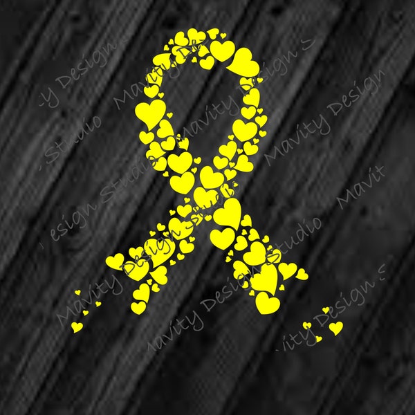 Yellow cancer ribbon made of hearts svg or png for tshirt or decal | sarcoma | bone cancer