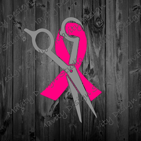 Hair stylist breast cancer SVG for tshirt or decal | cut for a cure | sheer scissors with cancer awareness ribbon PNG | pink ribbon