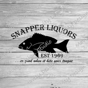 May include: Black and white logo for Snapper Liquors, featuring a silhouette of a red snapper fish and the text "Snapper Liquors" in a stylised font. The logo also includes the text "Est. 1969" and the tagline "...so good when it hits your tongue".