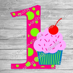 1. Geburtstag png für Tshirt | rosa Cupcake für Mädchen | Schneidedatei für Cricut | süßes Cupcake Geburtstagsmotiv
