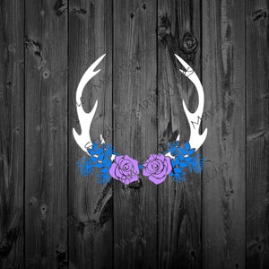 pretty antler svg | antler with roses png | white antler design | blue and purple