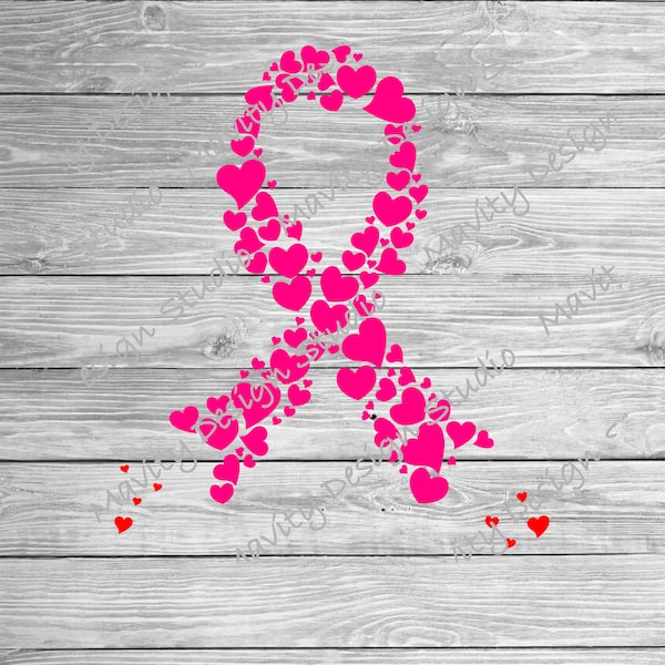 Pink cancer ribbon made of hearts svg or png for tshirt or decal | breast cancer awareness sublimation