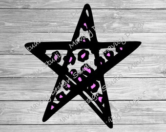 Luipaardprint ster SVG PNG: zwart-roze dierenprint (digitale download)