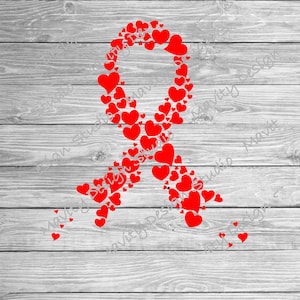 Rote Krebs Schleife aus Herzen svg oder png für Tshirt oder Aufkleber | Blutkrebs | Aneurysma | hiv | Hilfsmittel | Bewusstsein