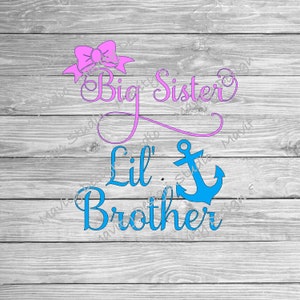 Hermana mayor SVG / Hermano pequeño PNG / Archivos de corte vectoriales de hermanos a juego para Cricut / Anchor / Bow