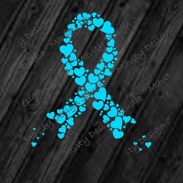 Teal cancer ribbon made of hearts svg or png for tshirt or decal | Tourette's syndrome | Anxiety Disorders | Ovarian Cancer | PTSD