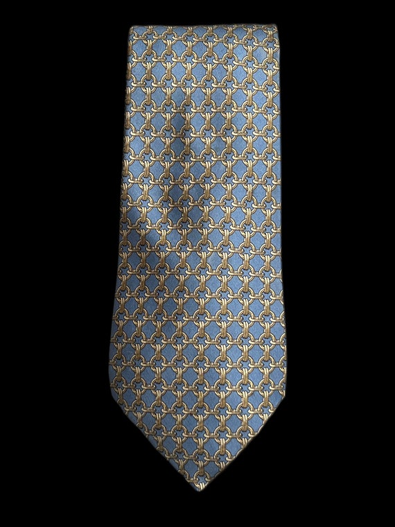 HERMES - Silk Blue Chain Pattern Tie