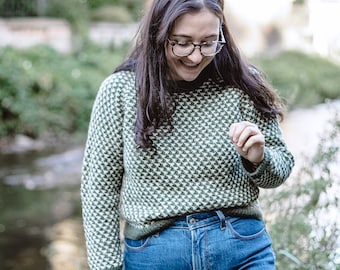 Trui van elzenhout: raglan met losse steek, oversized pasvorm