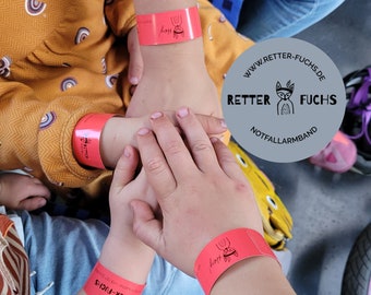 Zorro rescatado con nombre, pulsera con número de teléfono, pulsera de rescate, pulsera SOS, identificación de emergencia, guardería, SOS, emergencia, viaje, festival, número de teléfono