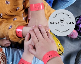 Rescue Fox, pulsera de rescate para niños, buscador de padres, pulsera con número de teléfono, guardería, pulsera de emergencia, pulsera SOS, mochila, guardería