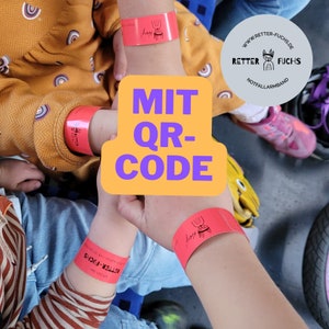 Retter-Fuchs, QR-Code,, Elternfinder, Telefonnummer, Rettungsarmband für Kinder, Klassenfahrt, Notfallarmband, SOS-Armband, Kita, Rucksack
