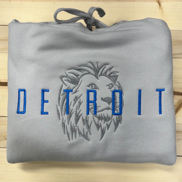 Detroit Embroidered Hoodie - Trendy Embroidery - Embroidered Sweatshirt - Football - Detroit Fan Hoodie - Lion Fan Hoodie