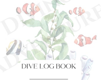 Watercolor Marine Life Technical and Cave Dive Log Book Pages, Printable, Diving Log, Scuba Diving Log