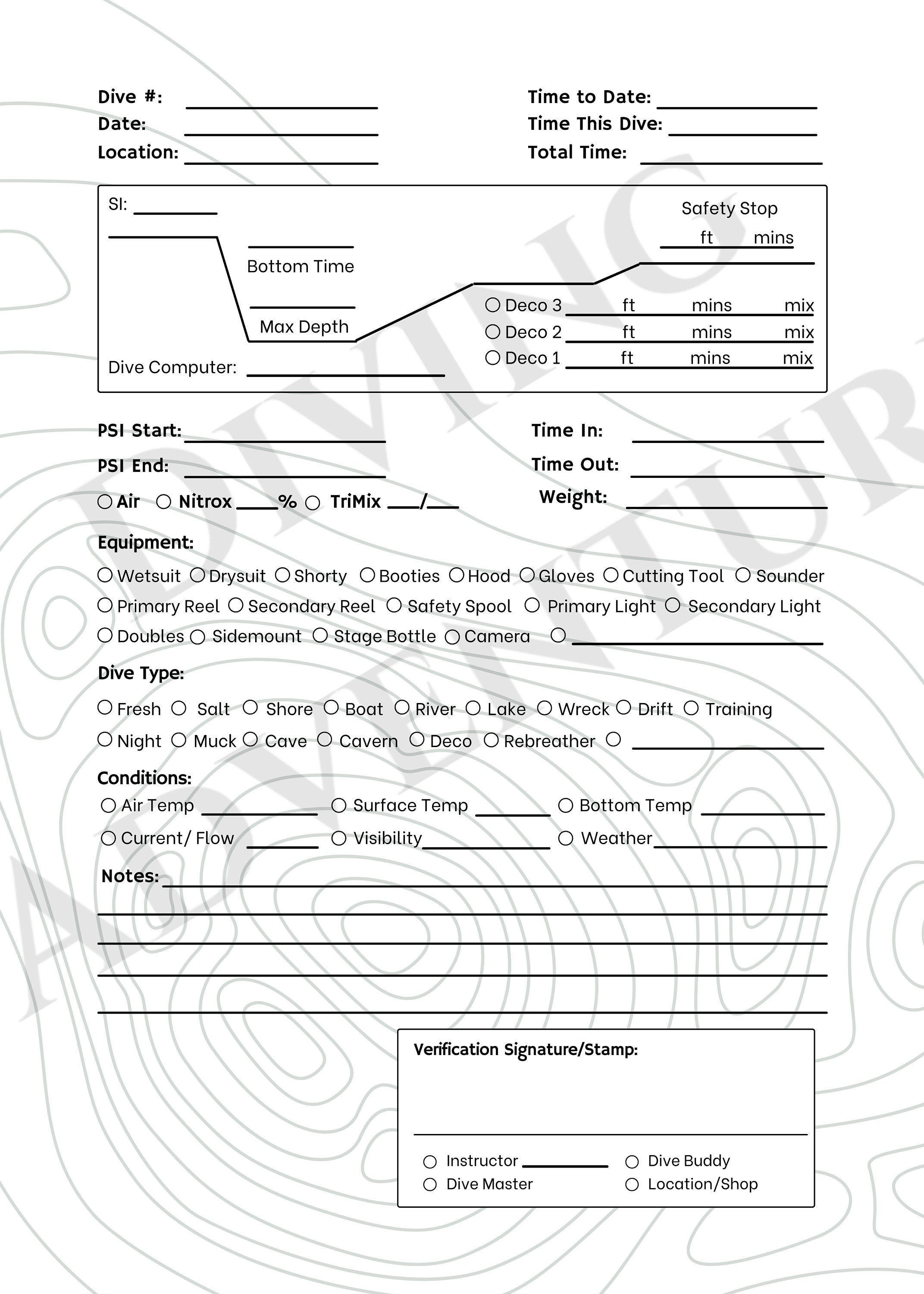 Technical Dive Log Book Pages Printable Diving Log Scuba Etsy