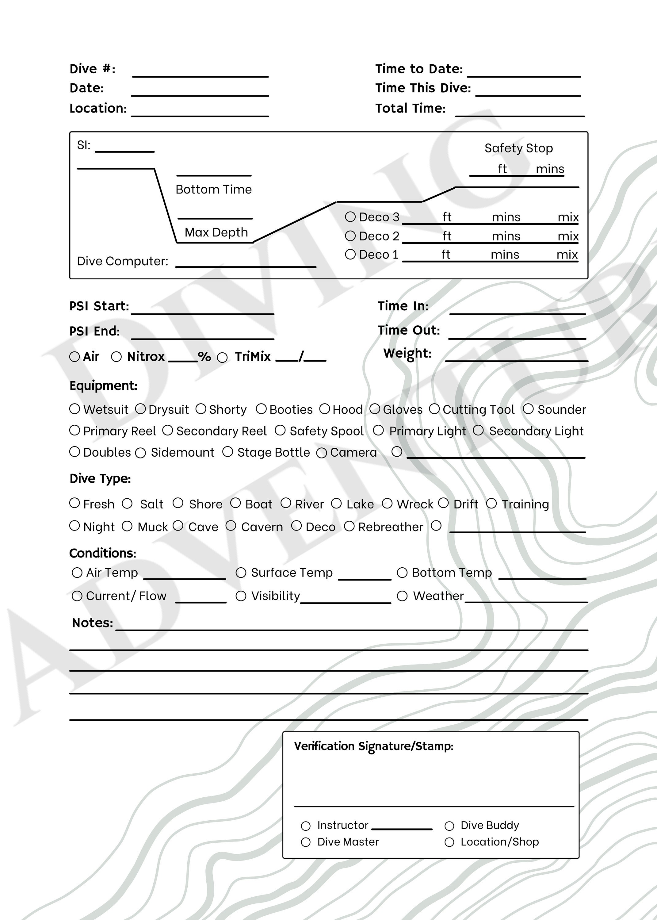Technical Dive Log Book Pages Printable Diving Log Scuba - Etsy