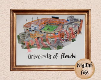 University of Florida, Ben Hill Griffin Stadium akvarellmålning - Digital fil