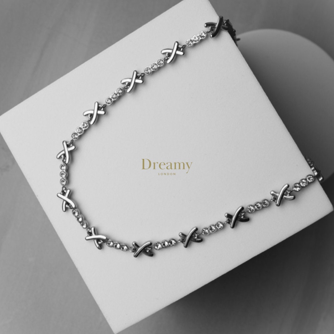 Gemma Owen Necklace XO Necklace Cross Choker Necklace Silver Choker