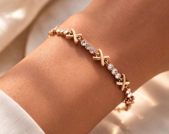 Elli Bracciale Donne Croce in argento sterlino 925 placcato oro
