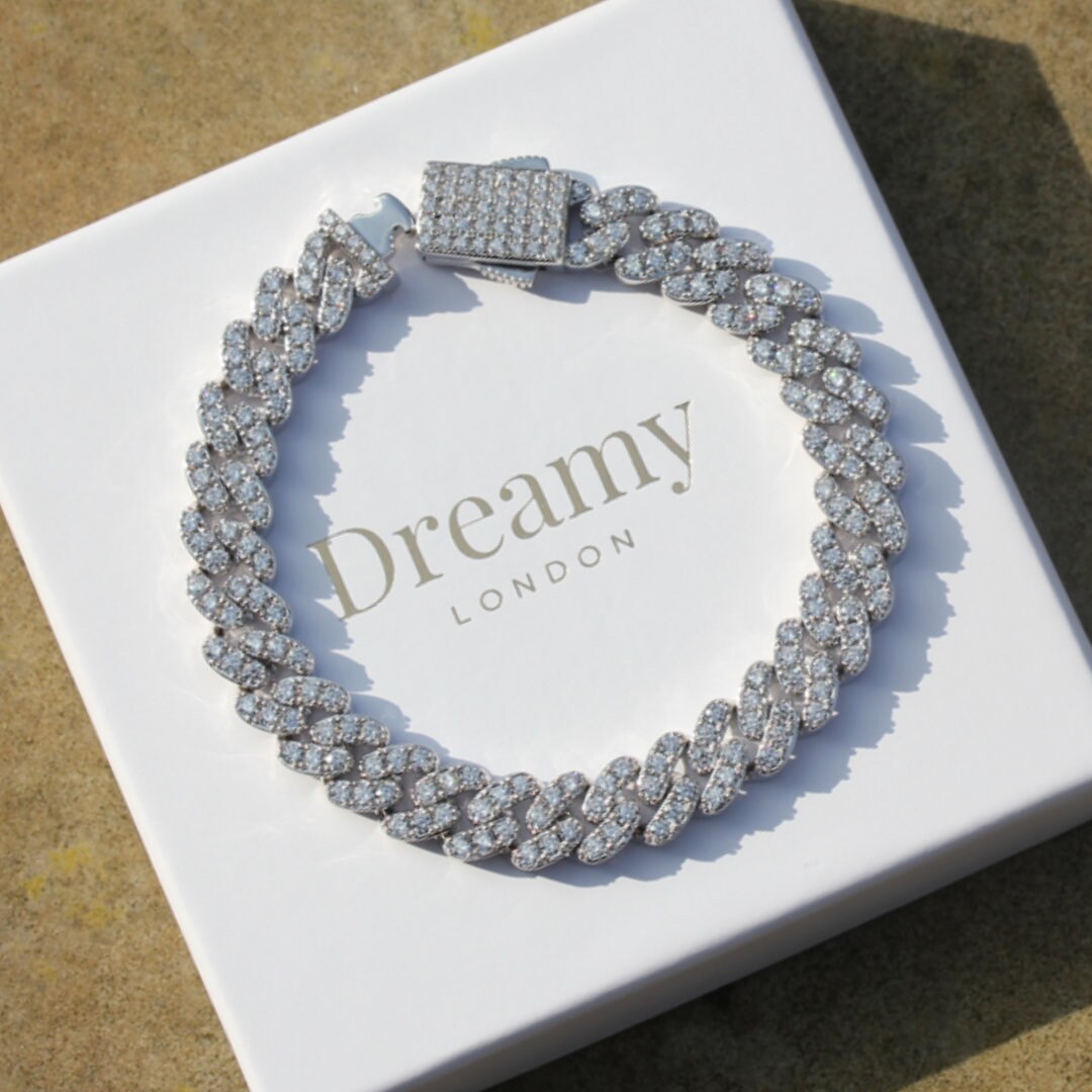 Silver Cuban Pave Bracelet 8mm | Sparkly Diamond Bracelet | Timeless Pave Cuban Chain | 8mm width