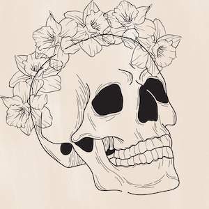 Skull Flower Crown Digital Printable Art