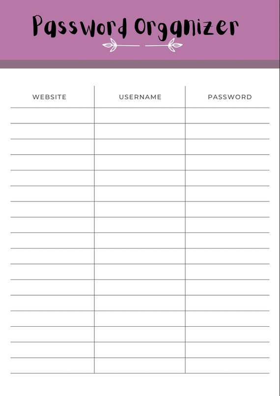 Password Organizer Digital Download Printable - Etsy
