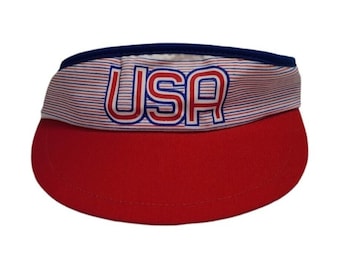 Vintage USA Red White And Blue Visor Cap Hat Adjustable American - vintage hat - vintage clothing - vintage fashion