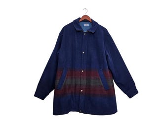 Chaqueta de abrigo vintage de lana virgen Pendleton con forro a rayas azul occidental para hombre, talla grande
