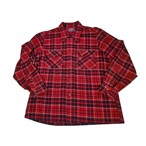 Vintage Pendleton Wool Plaid Button Up Shirt Long Sleeve Red Black Men&#39;s Large - vintage clothing - vintage fashion