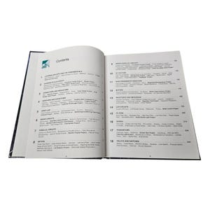 May include: An open book with a dark blue cover, displaying a table of contents. The text includes titles such as "Learning and Applying the Fundamentals", "Sources of Electricity", and "Series Circuits".