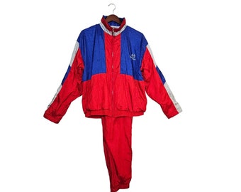 VTG 80s 90s Sergio Tacchini Tracksuit Colorful Men's M, Size 38 Top, Size 32 Bottom Red Blue