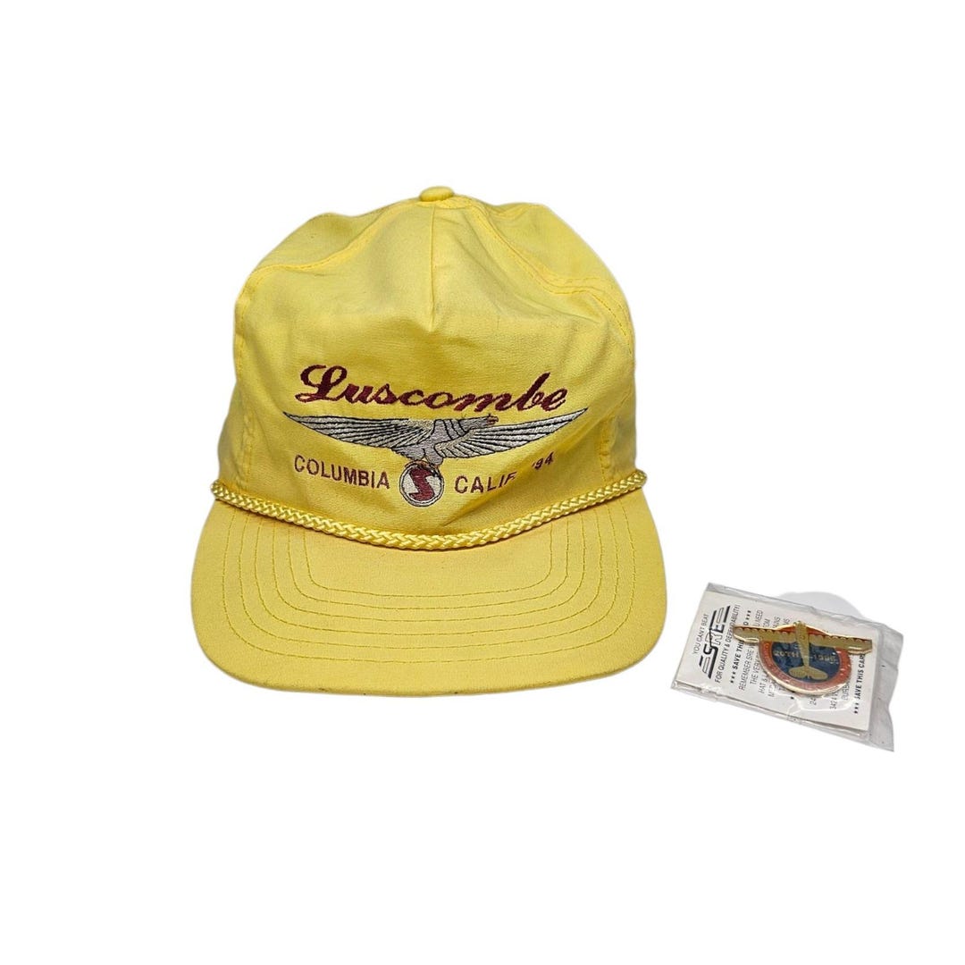 VTG Luscombe Rope Hat Yellow Columbia California 1994 + Pin Airplane ...