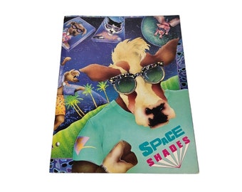 VTG 80s 1988 Futuristics Space Shades Cow Animals 2-Pocket Folder 3-Ring Folder - vintage school supplies