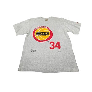 VTG Hakeem Olajuwon #34 Houston Rockets Big Logo T-Shirt Single Stitch Sz Large - 90s Sports NBA basketball vintage graphic clothing fashion